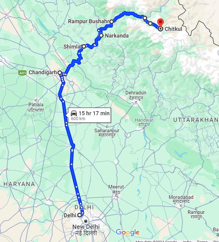 How to reach Chitkul from Delhi 